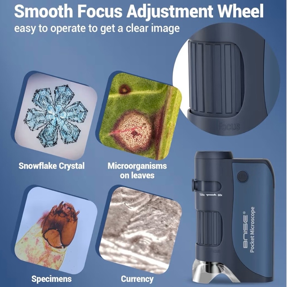 Pocket Microscope 60X-120X‎ LED Handheld Kids Science Mini Microscope w/ Slides - Picture 4 of 12